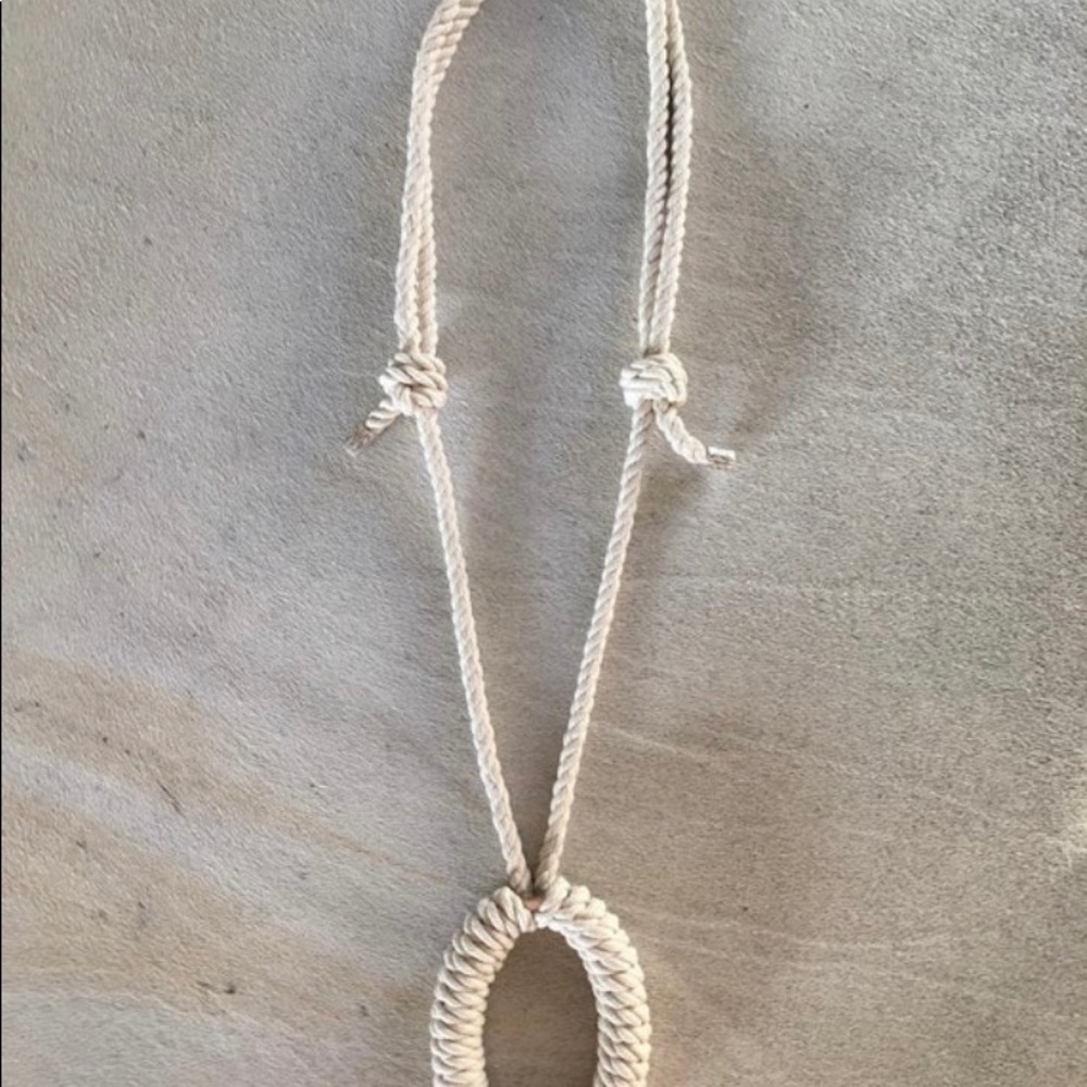 Extravagant beige cotton rope adjustable necklace XL with silver aluminium ring.